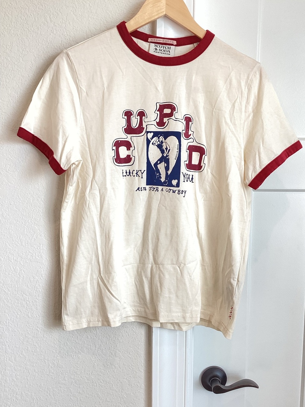 🍀Scotch & Soda Lucky You Ringer Tee Anthropologie New Cupid Lucky You Medium - Picture 5 of 12